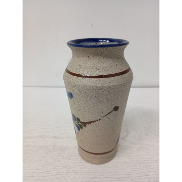 VTG Tonala Pottery Stoneware Hand Painted Floral Bird Vase Mexican Folk Art - Picture 4 of 9